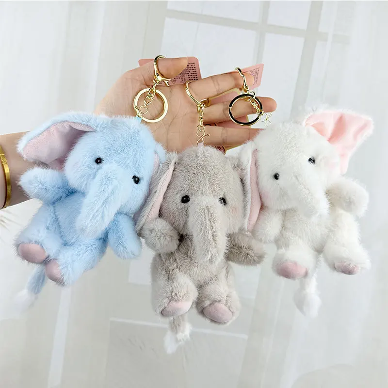 

Adorable Fluffy Plush Elephant Keychain Cute Soft Elephant Pendant Couple Backpack Charm Small Gift Claw Machine Doll For Lovers