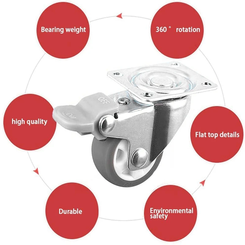 4 ชิ้นหมุนเงียบยางล้อสําหรับเฟอร์นิเจอร์ล้อไฟฟ้า SH-025 (1 นิ้ว)