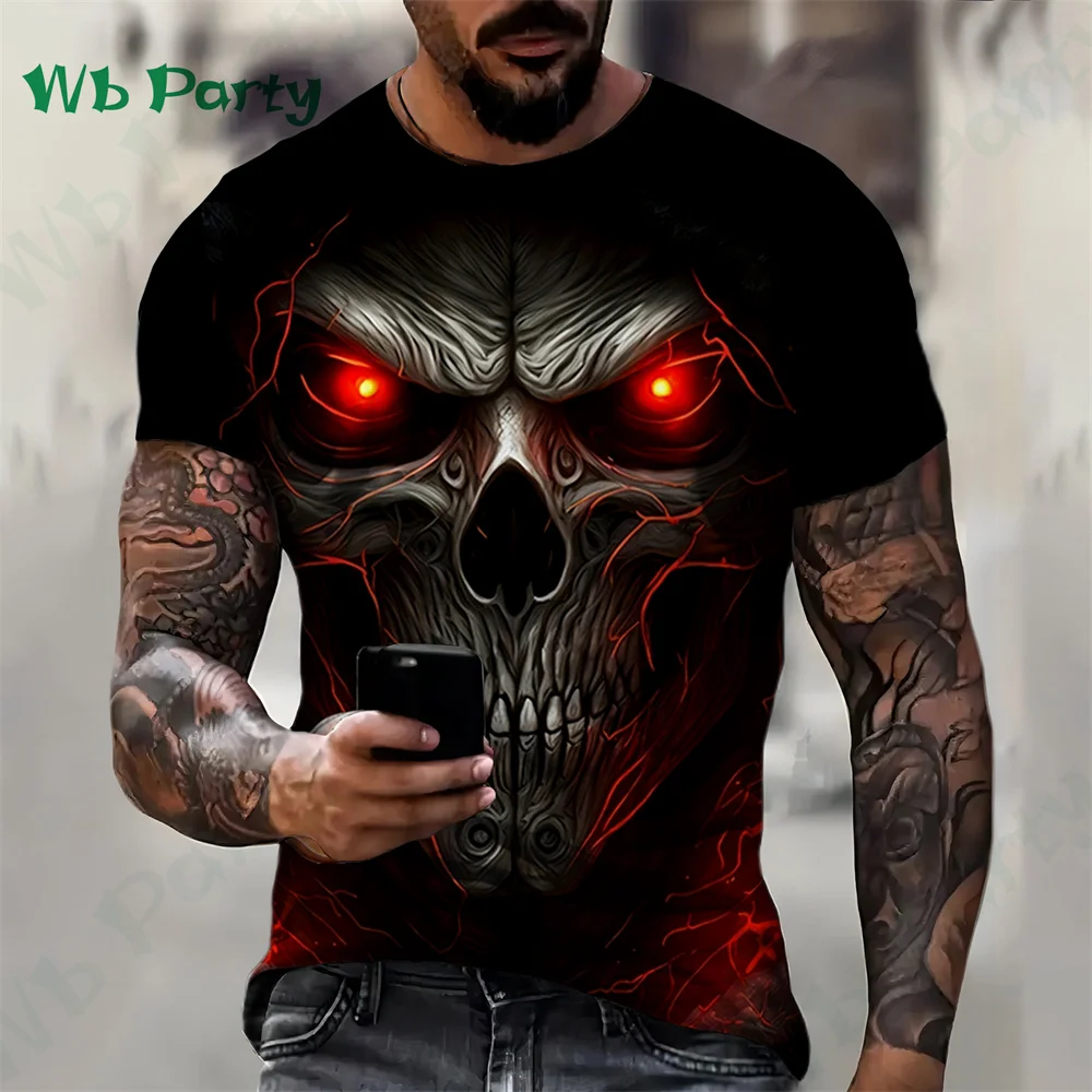 Oversize T-shirts Skull Print Compression Shirt Skull Graphic T shirts Men\'s Summer Clothes Oversize T-shirt Oversized T-shirt