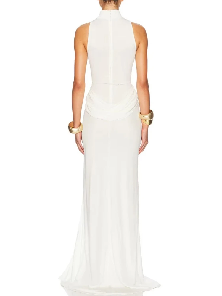 فساتين سهرة أنيقة بدون أكمام بطيات مثيرة بفتحة جانبية للمشاهير فستان طويل رائع عالي الجودة للحفلات الراقصة حسب الطلب #3