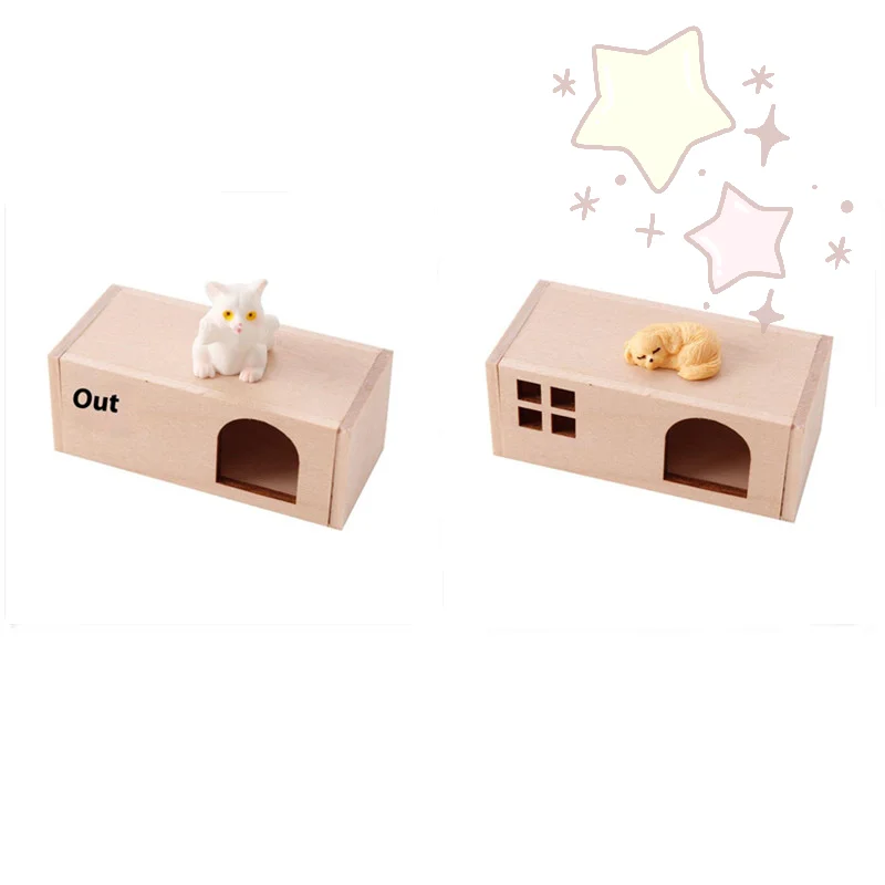 1Set 1:12 Scale Dollhouse Miniature Pet Kennel House For Cat Dog Model Animal Furniture Ornament Doll House Decor Toy