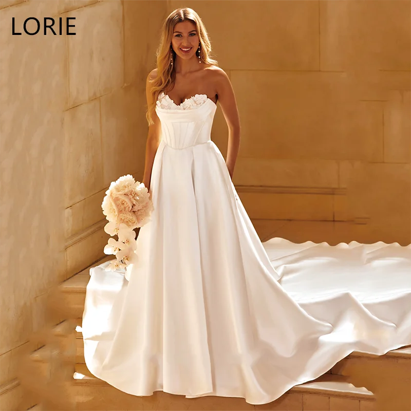

LORIE 2025 Customized Flower V-Neck A-Line Wedding Dresses Strapless Long Train Bride Prom Gown Elegent Floor-Length Bridal Gown