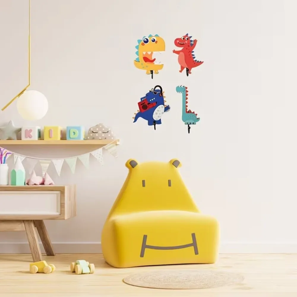 Picture 6: 4Pcs 4 Hooks Dinosaur Wall Hooks Cartoon Strong Bearing Entryway Key Hanger Stable Structure Smooth Surface Wall Decor Hooks