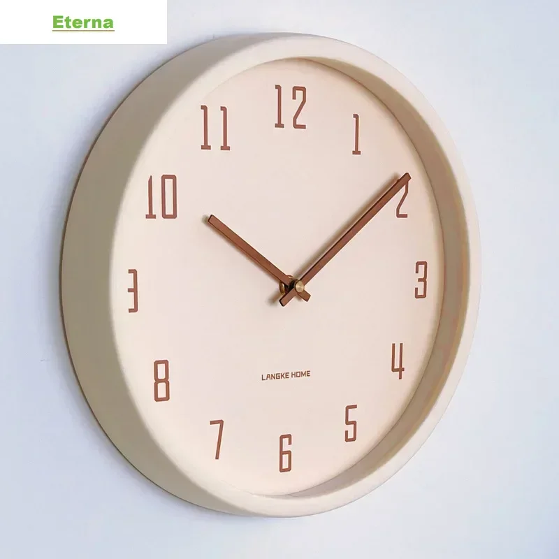 Cream Style Solid Wood Silent Round Wall Clock Minimalist for Living Room Bedroom Home Decor