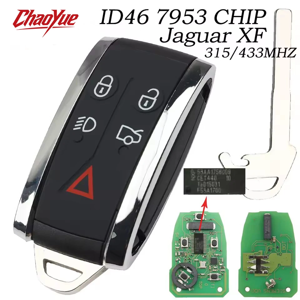 

ChaoYue 5Button KR55WK49244 KR55WK45694 ID46 PCF7953 Chip 315/433MHz Car Remote Key For Jaguar XF XK XJ8 XK8 XFR XKR 2006-2013