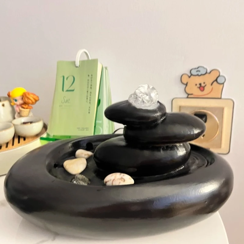 Ceramic Feng Shui Fountain, Flowing Water Ball for Wealth, Desktop Zen Decor Ornament, Relaxing Tabletop Water Feature for Home