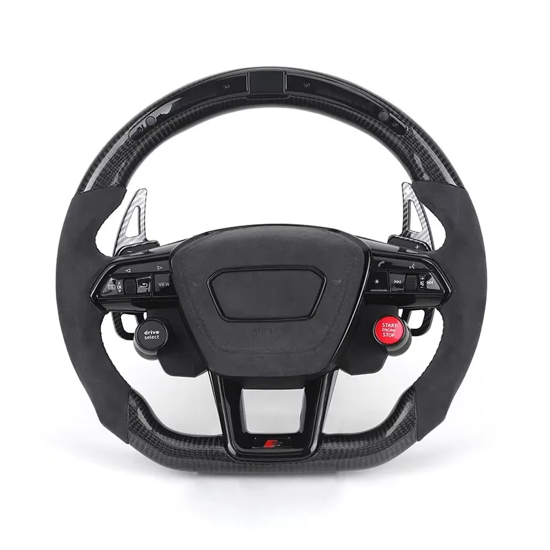 Car Start Button S-Line Half Alcantara Carbon Fiber Paddle LED Steering Wheel for  TT R8 A4 A5 B8 B9 S4 RS6 A6 C7 RS Q5 Q6