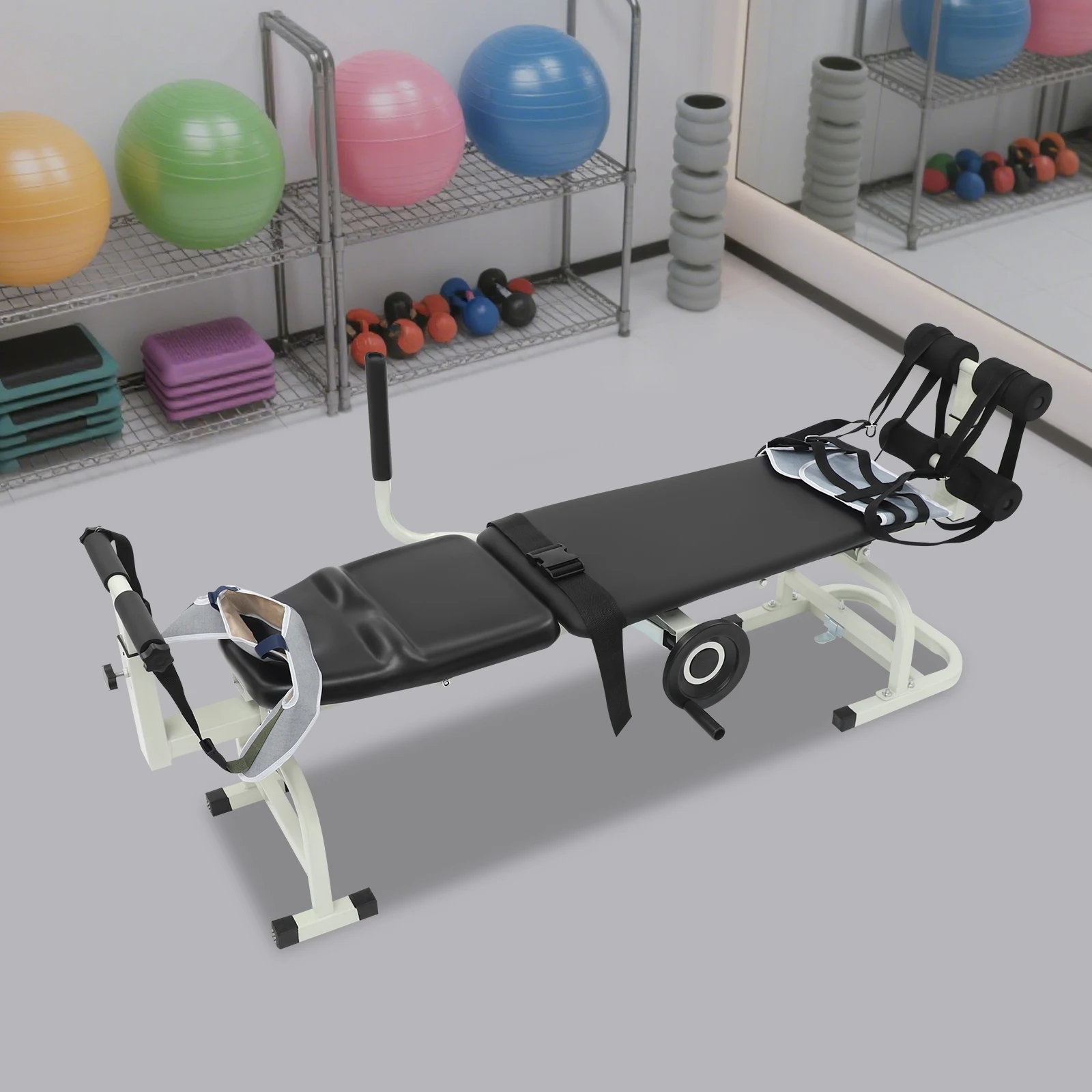 Portable Multi Back Stretch Bench Adjustable Neck Stretcher Cervical Stretch Device Cervical Lumbar Traction Bed w/h Handwheel