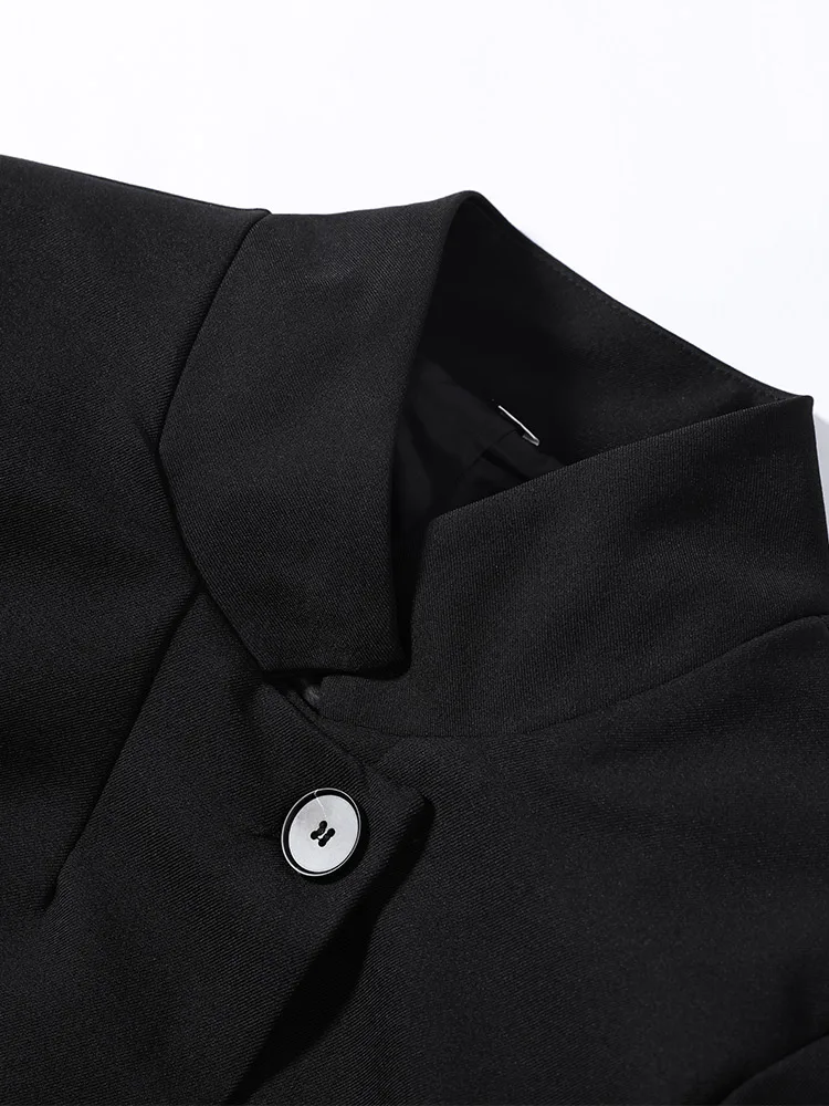 Elegant Women's Black Cropped Blazer Coats Autumn Stand Collar Single-breasted Short Sleeve Female Coat 2026 Fashion Streetwear - view 6