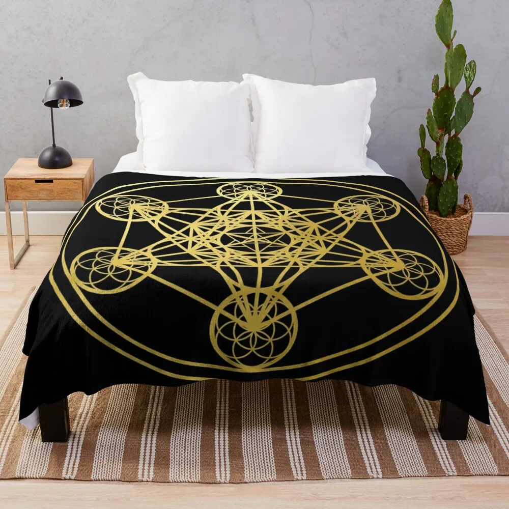 Metatrons Cube gold sacred geometry mandala esoteric symbol Kabbalah Throw Blanket Soft Big Fashion Sofas Giant Sofa Blankets