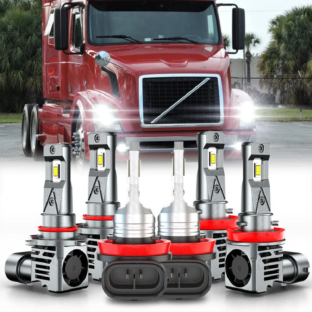 

XWQHJW Car lights Fit Volvo VNL VNM 2004-2015 Combo LED Headlight High/Low Beam + Fog Light Bulbs Car accsesories