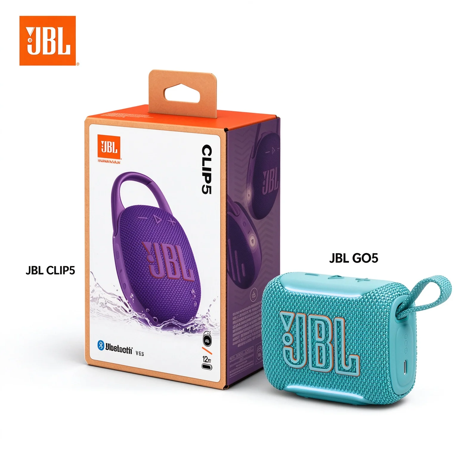 JBL GO5 & CLIP5 Outdoor Bluetooth Speakers Set, Recycled Build, Wireless Stereo, IP Protection for Travel & Camping Adventures