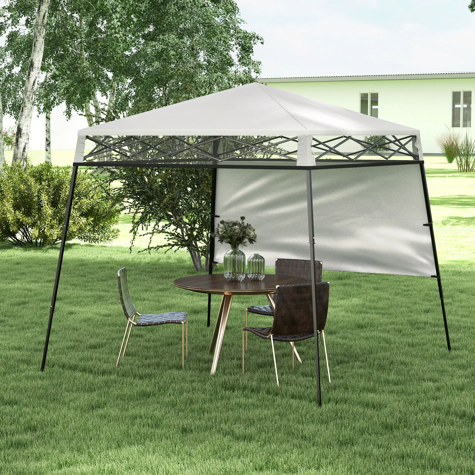 Outsunny folding tent 220x220x200 cm with 1 white side wall