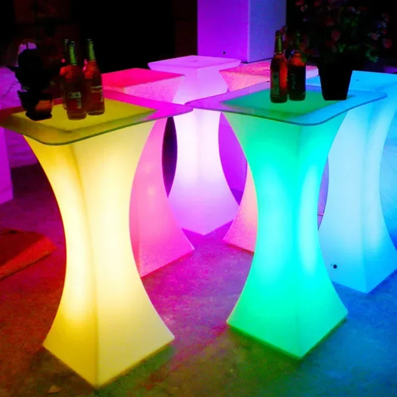 Uso exterior, barra iluminada LED, mesa de cóctel, barra recargable, mesa redonda de plástico, mesa de centro iluminada, Fiesta Disco KTV