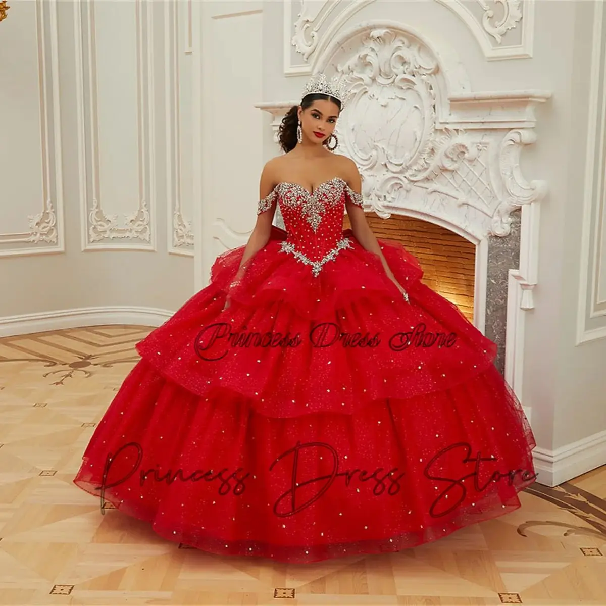 Glitter Rode Prinses Quinceanera Jurk Baljurk Lieverd Kralen Mexican Corset 16e Jurk Prom 15e Verjaardag Bruidsjurken