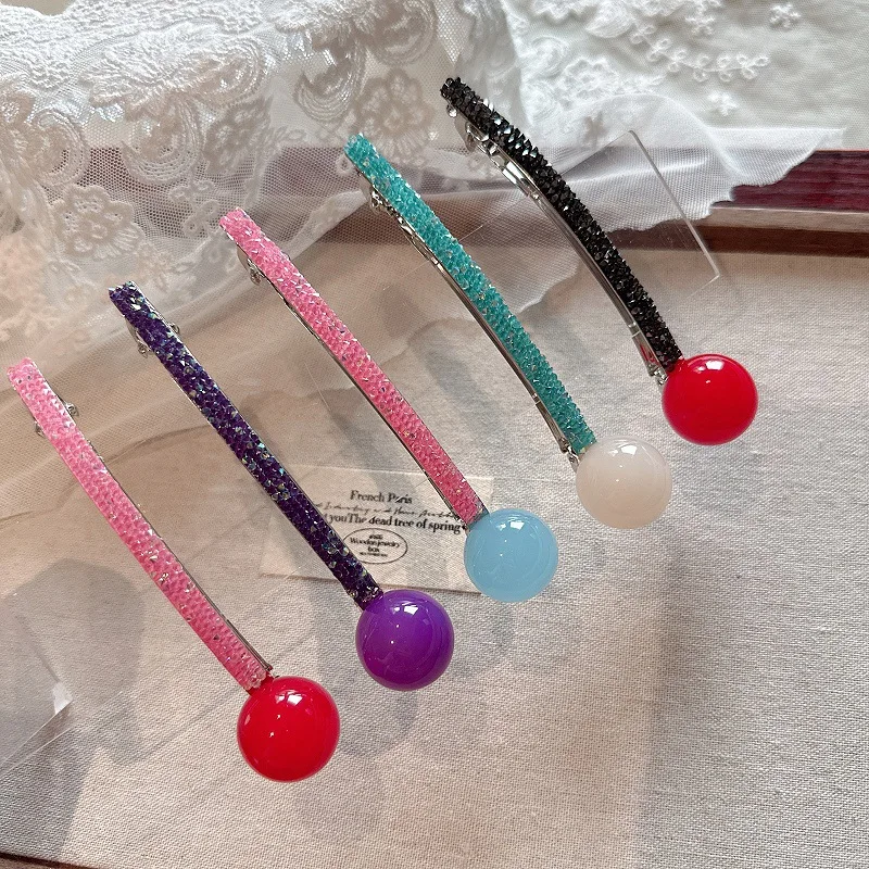 

Korea Spring and Summer Colored Sugar Jelly Ball Spring Clip Long One-word Clip Back Head Clip Headdress