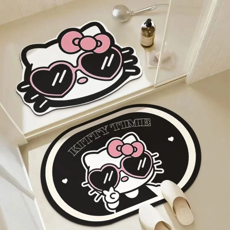 2026 New Kawaii Cool Hello Kitty Bath Mat, Diatomite Shaped Quick Dry Rug, Non-slip Absorbent Bathroom Mat