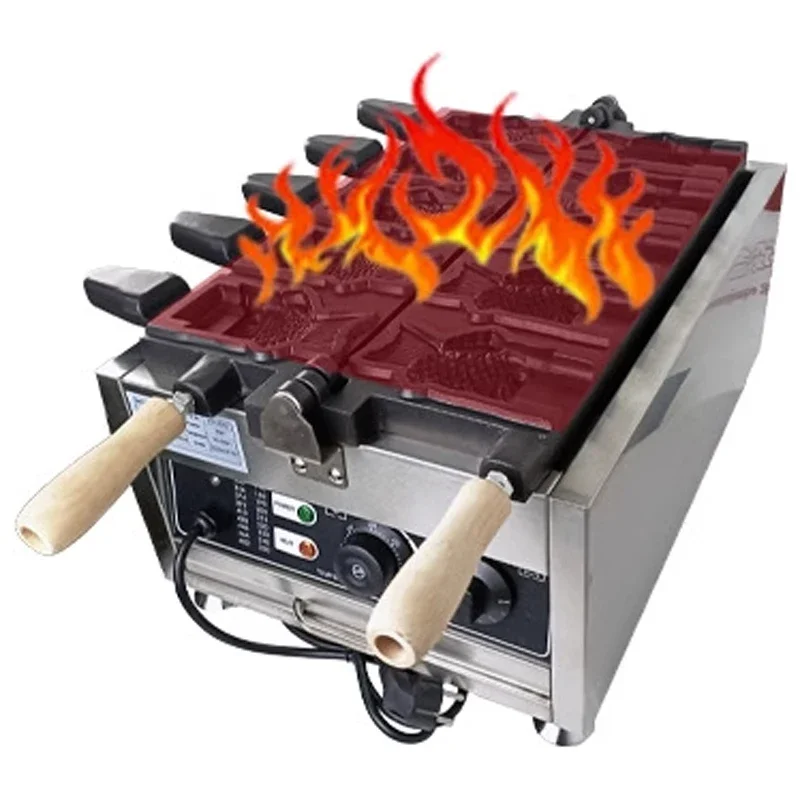 &For Taiyaki Machine 5 Pcs Fish Shaped Waffle Maker Machine 3000W Non-stick Coating Open Mouth Ice Cream Taiyaki Maker
