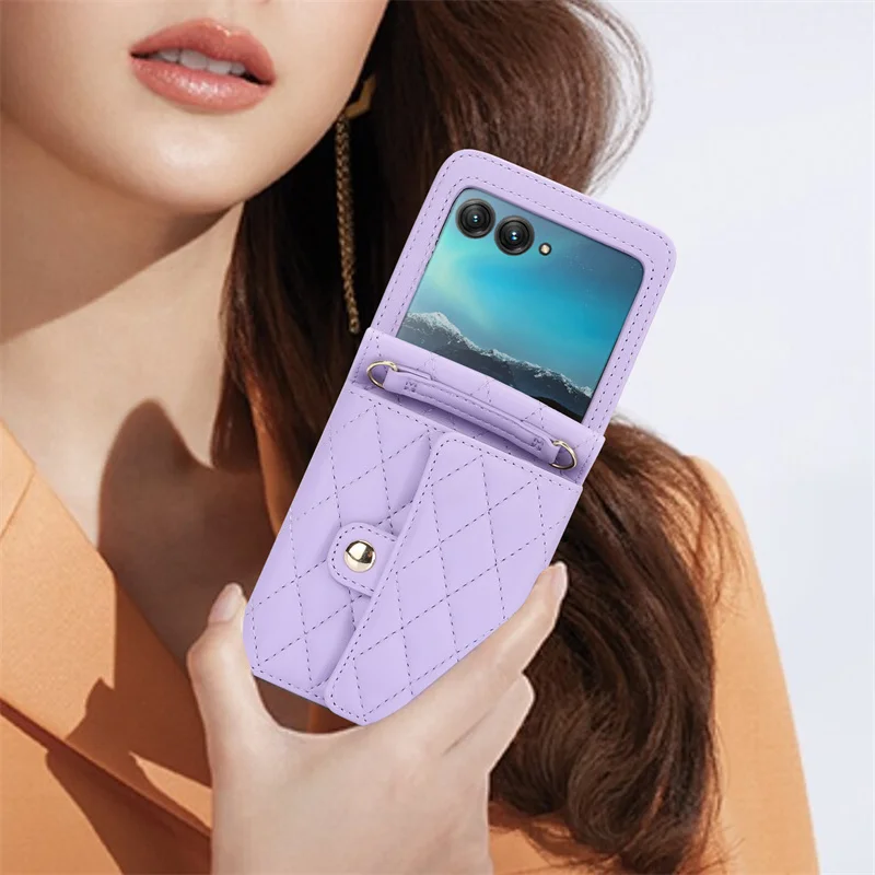 Casing ponsel kulit untuk Motorola Razr 50 Ultra Moto Razr 40 Razr + 2024 2023 penutup dompet dengan tali tempat kartu tas Funda Coque