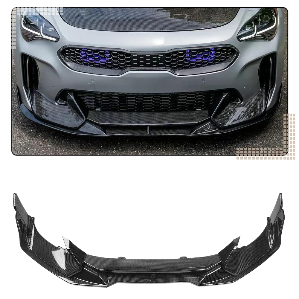 Für KIA Stinger GT AD 2018-2023 Matt/Glänzend Schwarz/Carbon-Optik Frontstoßstangen-Spoilerlippe Lufteinlass Seitenabdeckung Splitter Canard