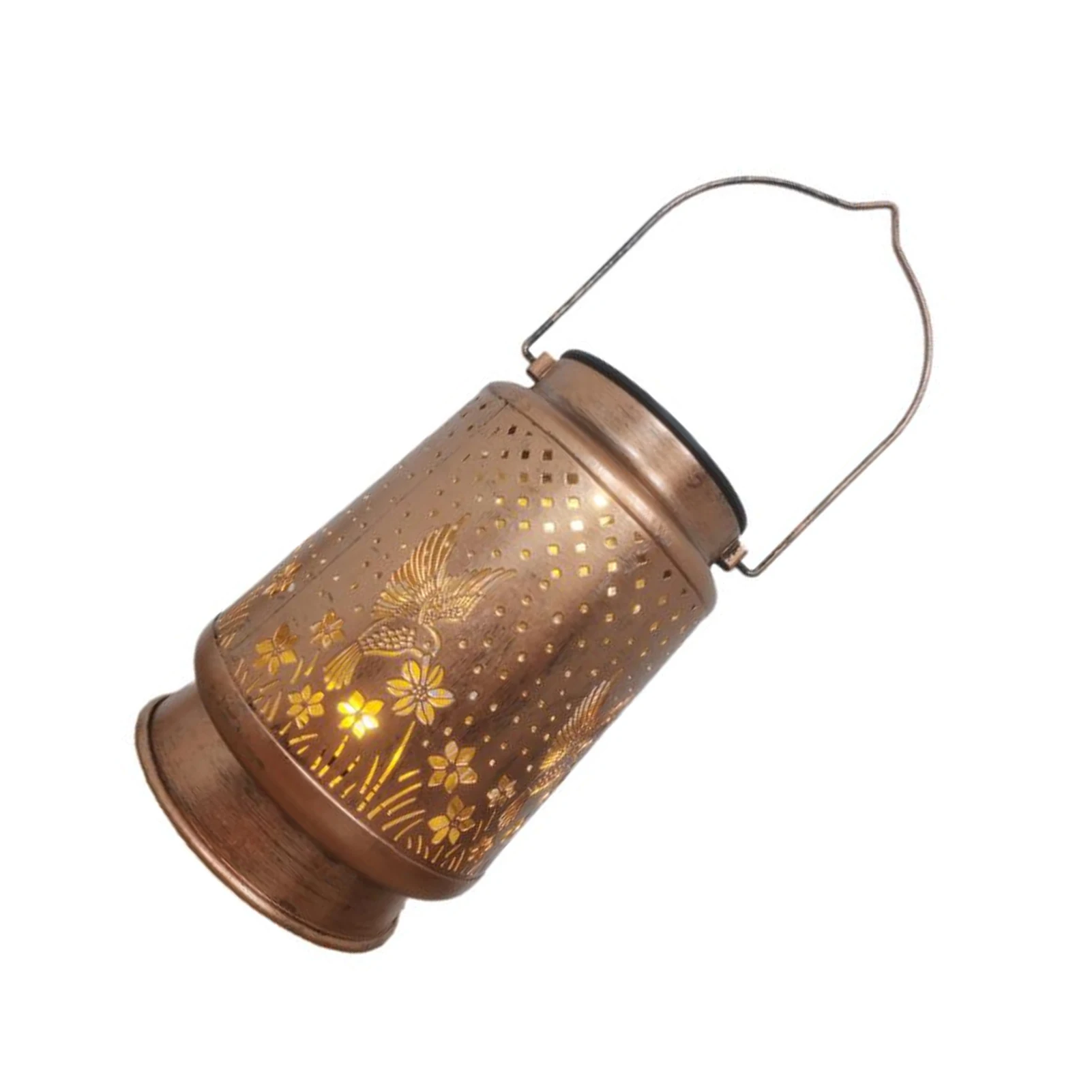 

Retro Iron Lanterns Hanging In Yard With Unique Patterns Creating Sense Of Atmosphere. Solar Lights lamp