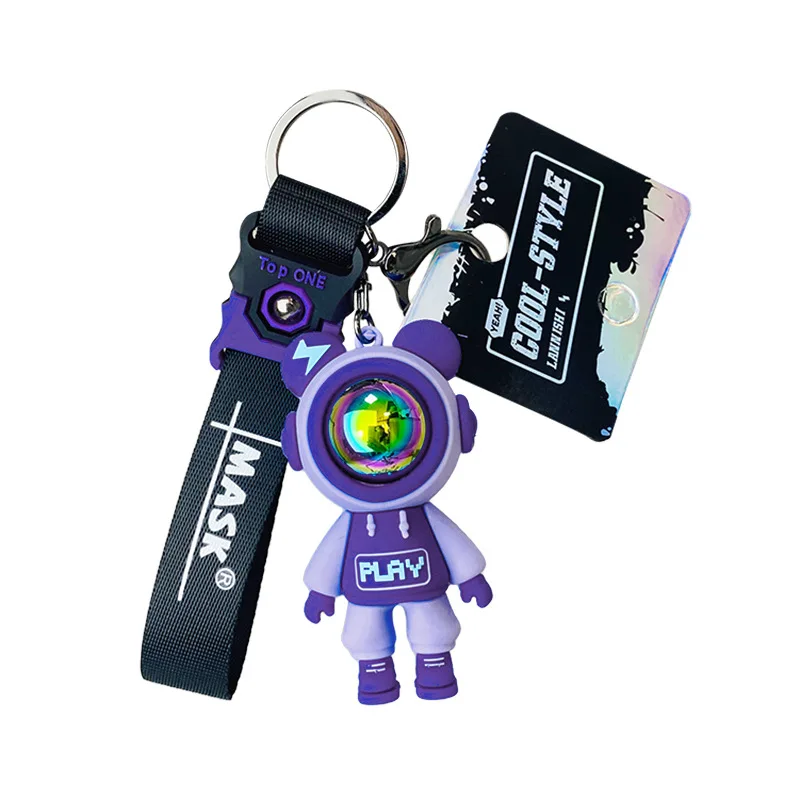 Fashion Cartoon Lightning Bear Keychain Cute Astronaut Bear Doll Keyring Bag Pendant Couple Car Keychain Accessories