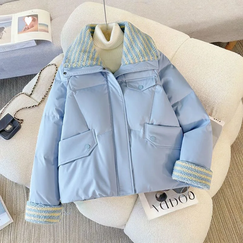 

Зимняя женская куртка-парка в стиле Харадзюку, цвета шампань, кофе, радуги, с одной пуговицей, вельветовая, со съемным металлическим покрытием