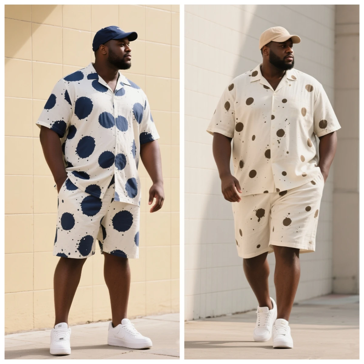 Ensemble chemise et short pour hommes grands et corpulents S-9XL, motif éclaboussures d'encre et pois, multicolore, tenue décontractée 2 pièces