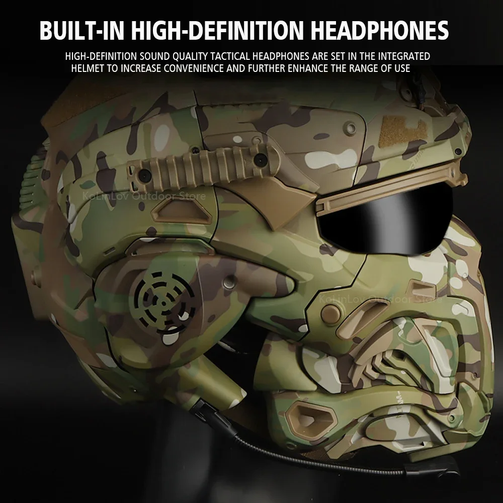 Militar Helmet FAST Helmet Built-in Communication Headset Anti-fog Fan W-Ronin Assault Helmet Detachable Mask Replacement Lens