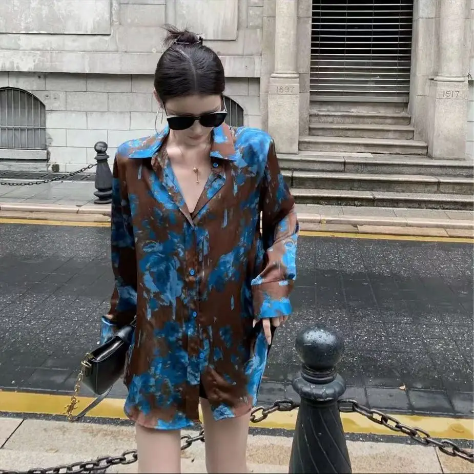 

Summer Casual Korean Fashion Loose Buttons Single Breasted Printing Long Sleeve Youth Lively Bright Easy Close to the People
