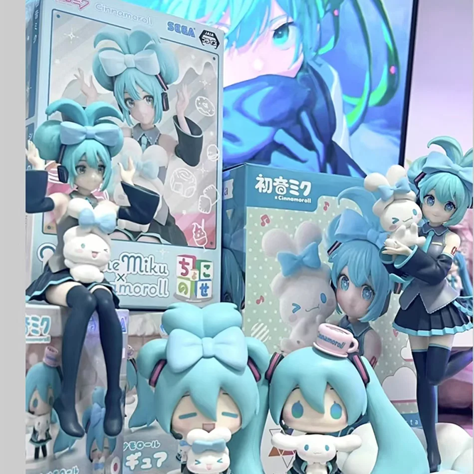 21CM Hatsune Miku X Cinnamoroll Piapro Cat Ear Kawaii Anime Figure Peripheral Collectible PVC Action Figure Model Doll Toy Gifts