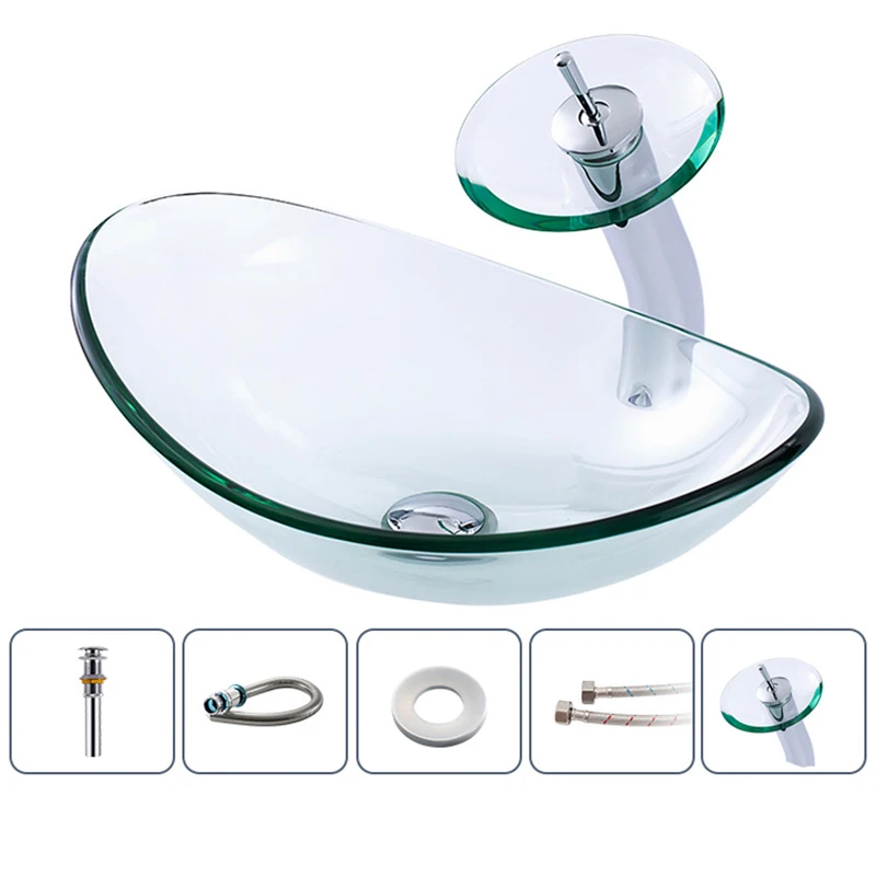 Bathroom Washbasin Countertop Glass Sink Sanitary Ware Transparent Crystal Sink Hotel Nordic Art Basin With Waterfall Faucet