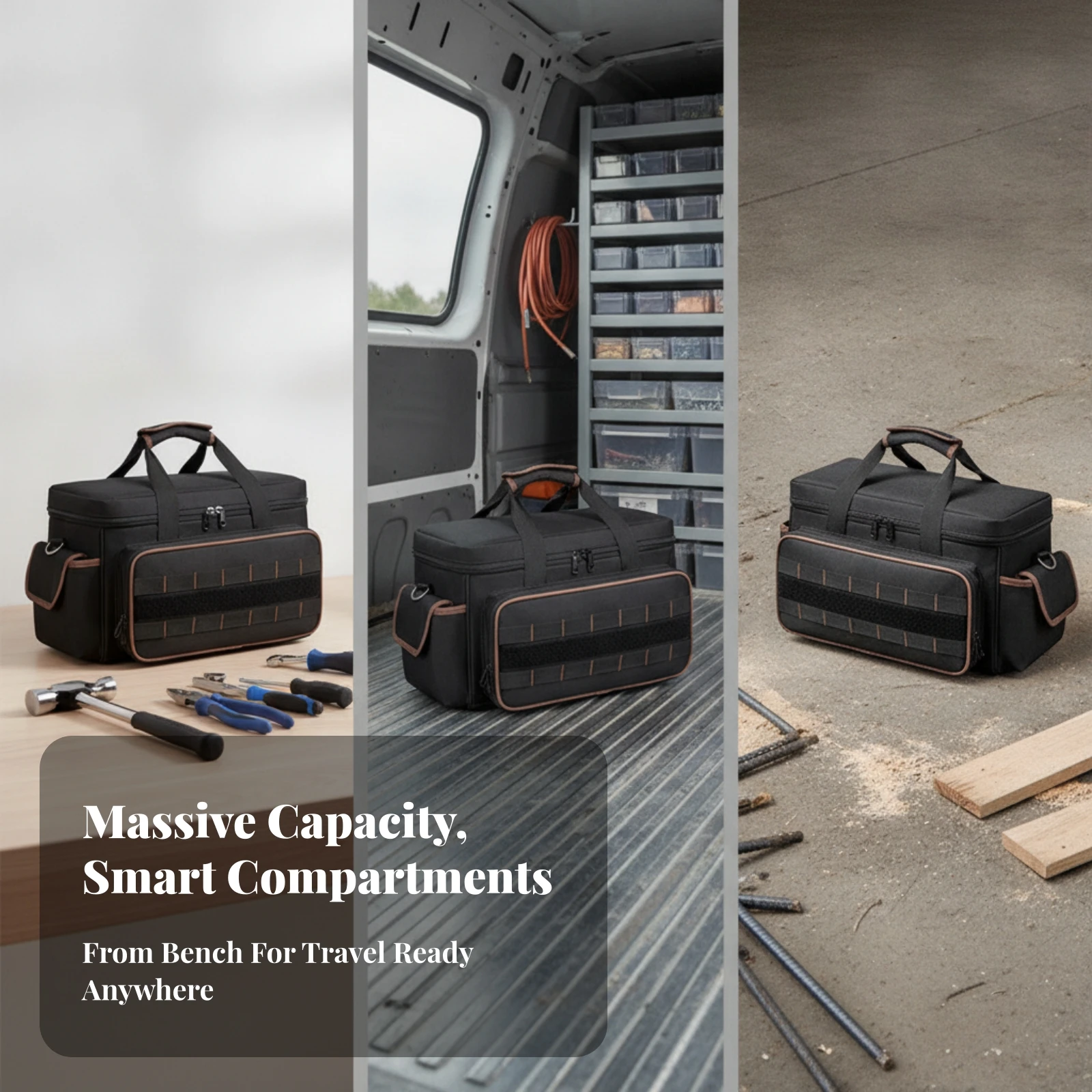 Tool Organizer Bag Structured Tool Bag with Shoulder Strap Foldable Heavy-Duty for Electricians, Job Site, Workshop