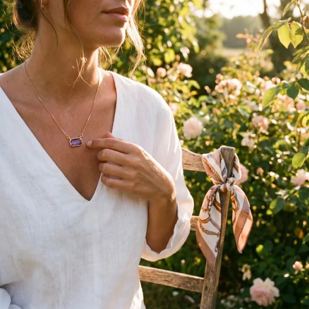 Fashion Natural Stone Raw Gemstone Necklace Handmade Quartz Semi Stone Choker Square Pendant Metal Bezel Square Pendant Yoga