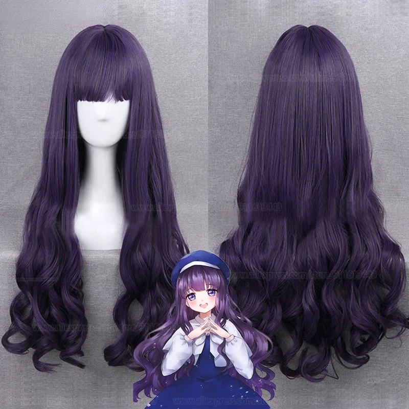 

Anime Card Captor Sakura Tomoyo Daidouji Cosplay Wig 80cm Long Dark Gray Purple Curly Heat Resistant Woman Party Wigs + Wig Cap