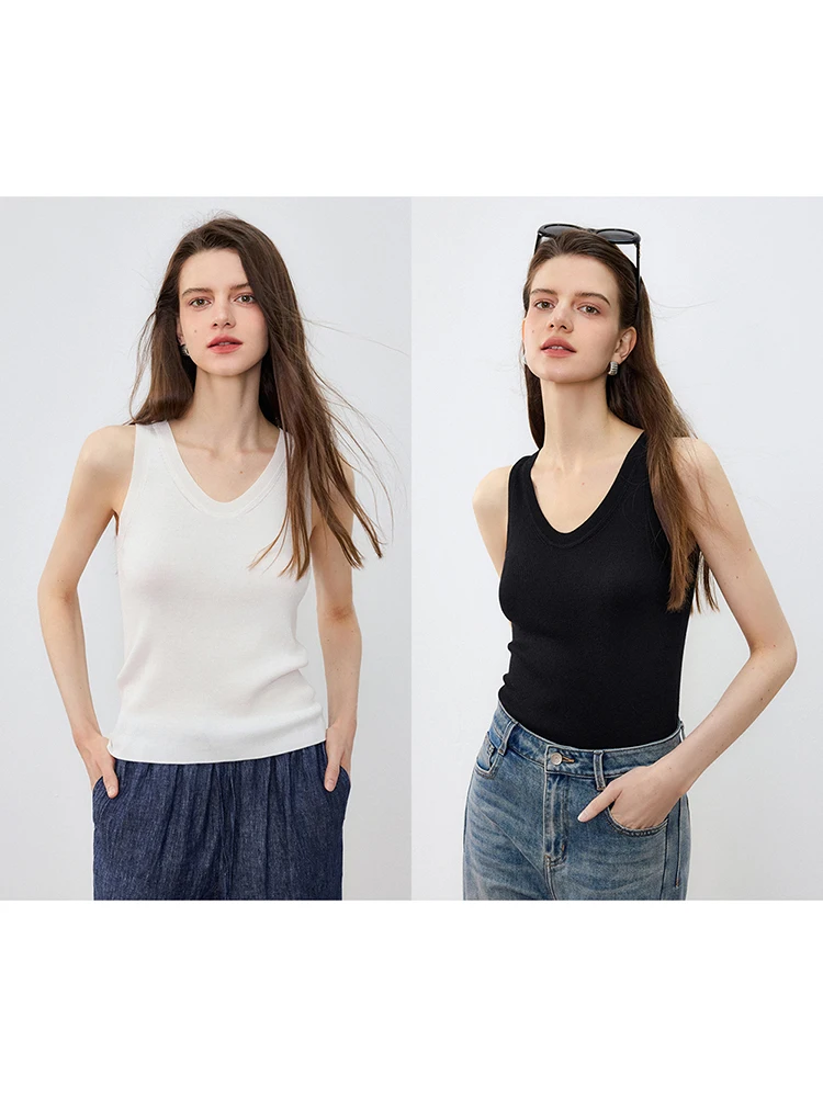 

Элегантный вязаный жилет с U-образным вырезом из шелка и шерсти от Ningxia Clothing, 2 цвета, облегающий, для ношения под одеждой, А-силуэт, с узкими бретелями, для женщин