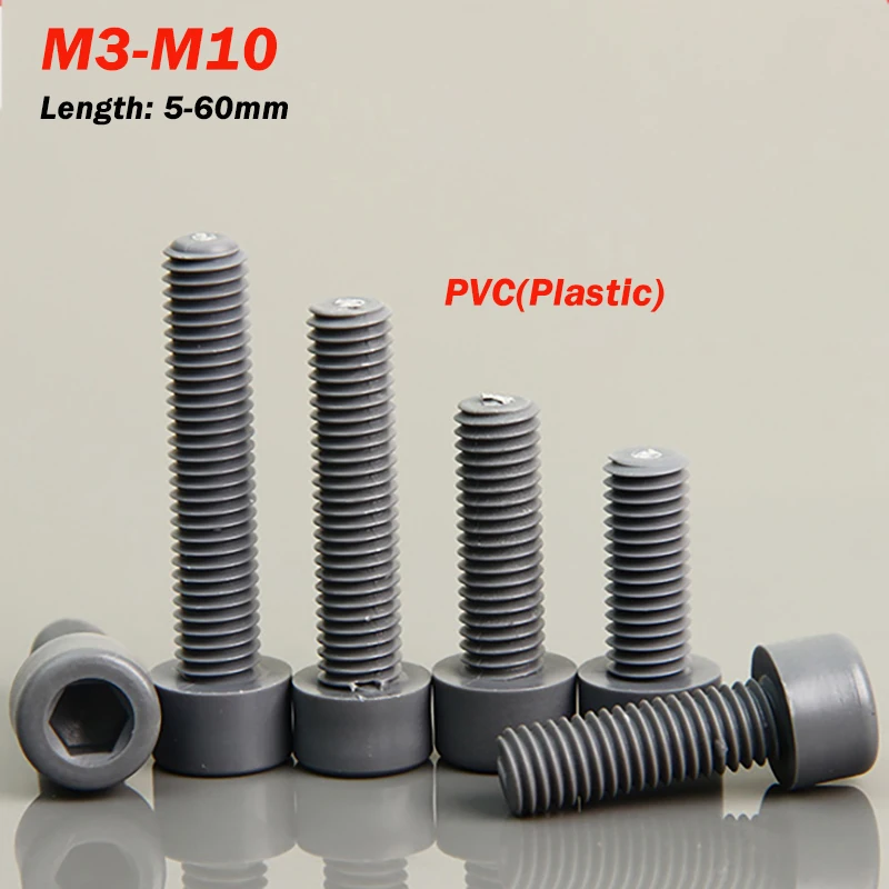10-50 st Grijs PVC Hexagon Hex Inbusbout M3 M4 M5 M6 M8 M10 Isolatie Plastic Hexagon Inbusbout Schroeven L: 5-60mm