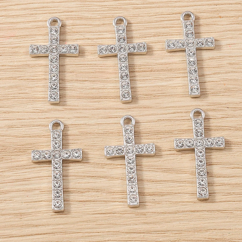 10 Stück 14 x 26 mm niedliche Kristall-Kreuz-Charms-Anhänger für Schmuckherstellung, Tropfen-Ohrringe, Halsketten, Armbänder, Zubehör, DIY-Handwerk, Geschenk – Detail 6