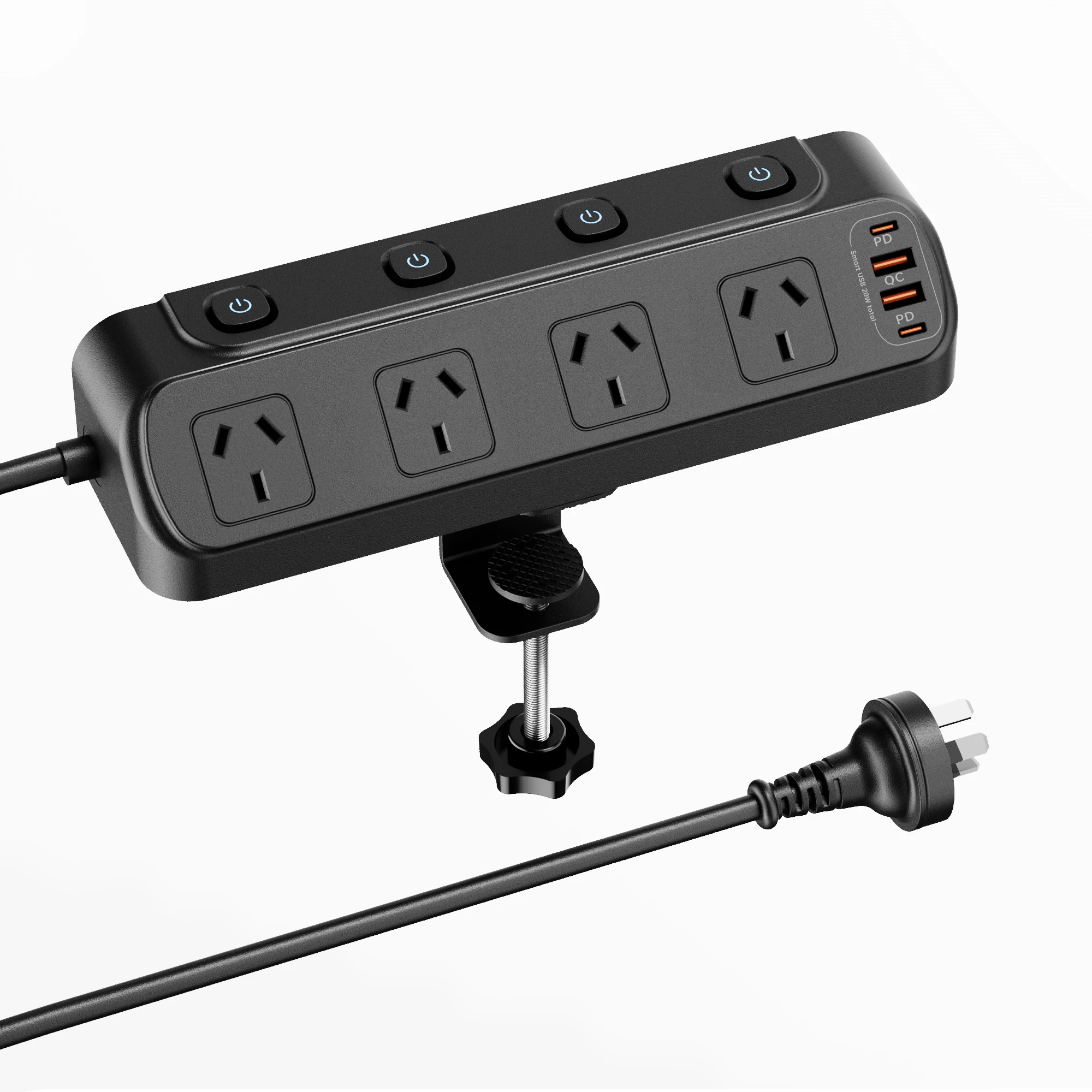 

Настольная розетка с независимым выключателем, USB-C/A PD, быстрая зарядка 20 Вт, множественная защита, высокая мощность 2500 Вт