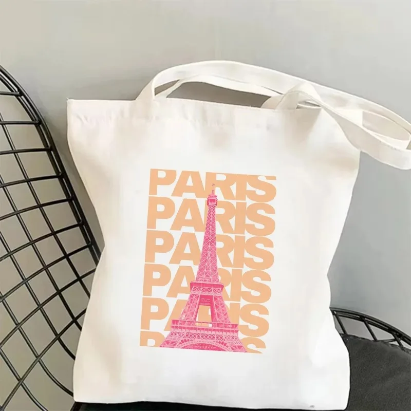 Chicago London Eiffel Tower Graphic Tote Bag World City Landmarks Canvas Casual Shoulder Bag Women Travel Shopping Outdoor Bag view 2