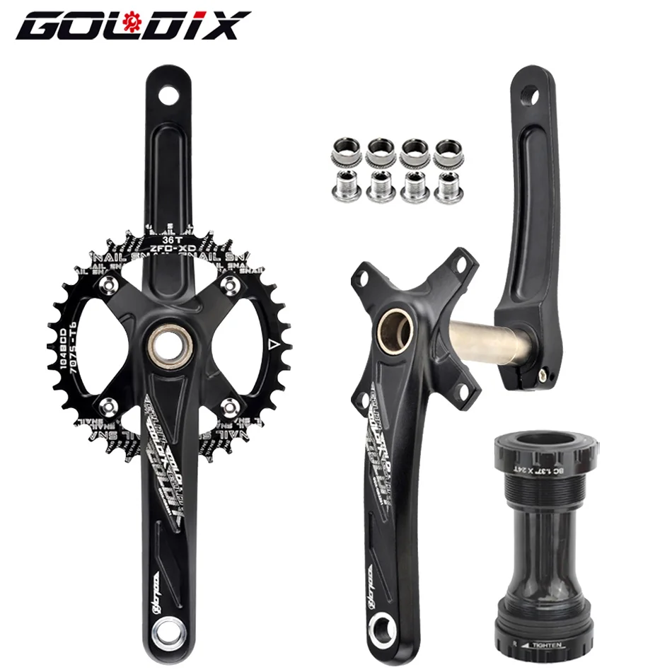 GOLDIX Fahrrad Kurbel Kettenblatt 104BCD MTB Fahrrad Kurbel Aluminium Legierung mit Bottom 170mm Kurbel Schwarz 32T 34T 36T 38T Platte