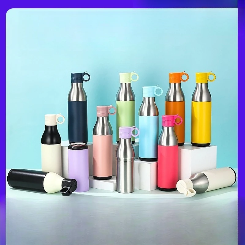 400ml Stainless Steel Water Bottle Portable Carry Loop Vacuum Insulated Sports Flask Cold Hot Water Cup for Gym Outdoor