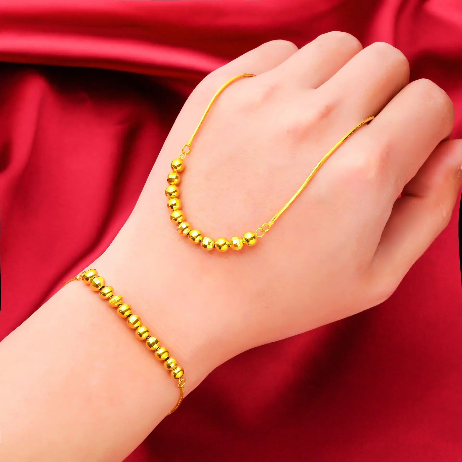 24K Gold AU999 Lucky Bead Collarbone Set-3D Bead Gradient Gold-Plating, Micro-Diamond High-End, Daily Chic Lucky Charm Full Vibe