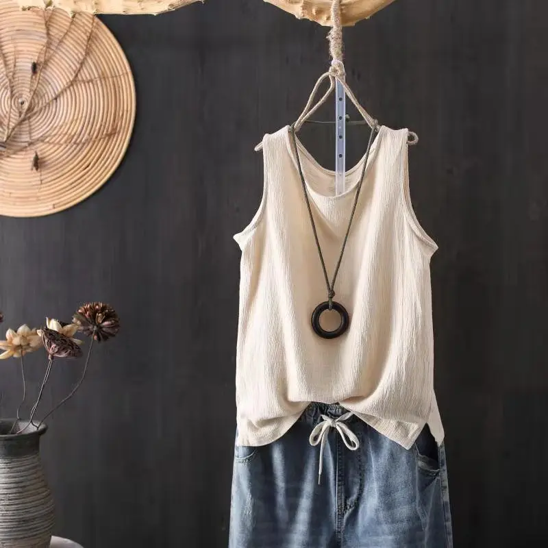 

Loose Linen Knitted Vest Top Svel Women's Base irt Beautiful Summer Thin Strapl Inner Wear Pure Color plus Size