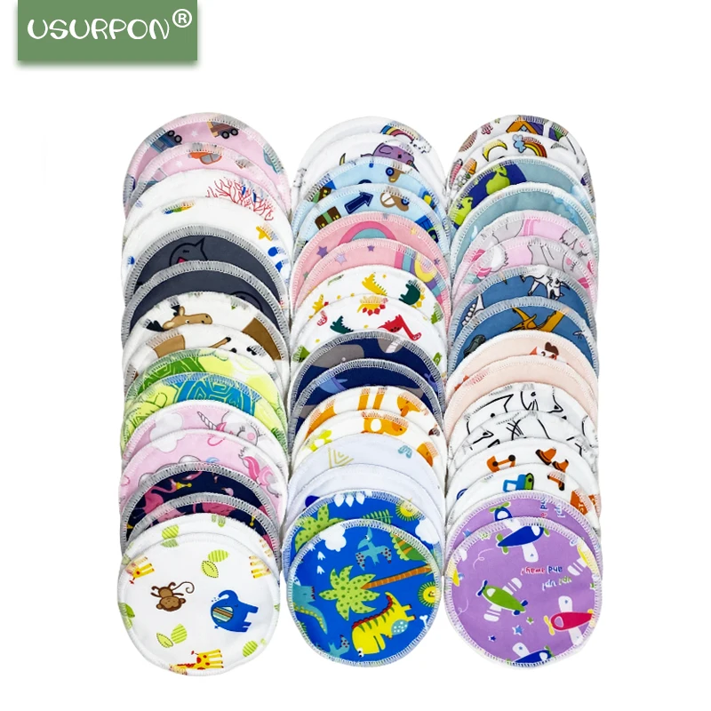 

[Usurpon] 8pcs Printed Pul Fabric Washable Nursing Breast Pads For Mom Organic Bamboo Absorbent Mommy Pad