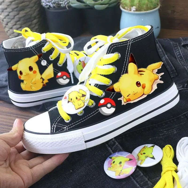 plus size Pikachu High Top Canvas Leather Kachu Collaboration Spring Autumn New Student SportS And Leisure Shoe women shoes