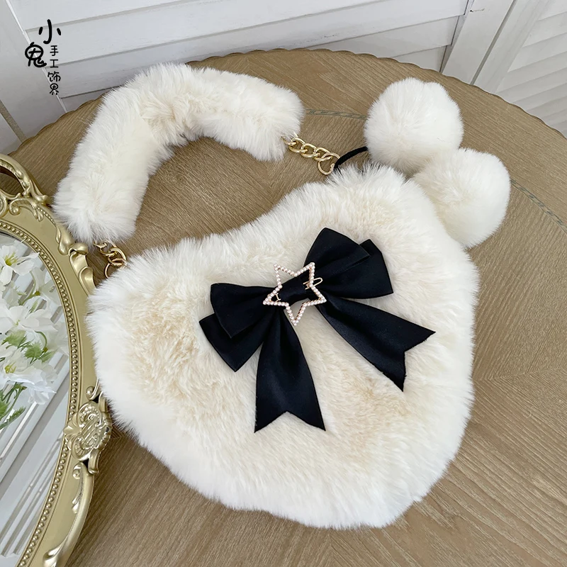 Fashion Women's Heart Shaped Handbags Cute Bowknot Girls Bags Sweet Lolita Chain handbag