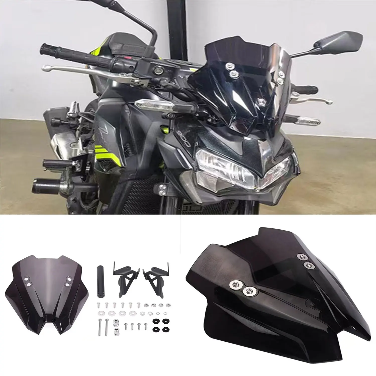 

For Kawasaki Z900 2021 2022 2023 2024 Z 900 Motorcycle Windscreen Screen Wind Deflectors Double Bubble Windshield Black