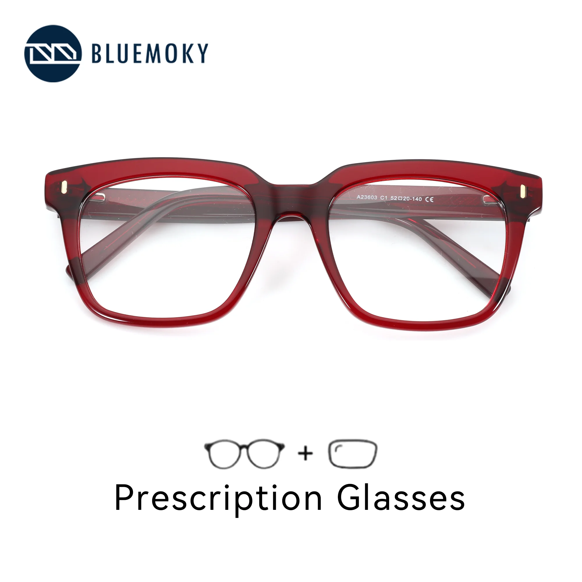 

BLUEMOKY L Size Fashion Square Design Prescription Glasses For Unisex Handmade Acetate Photochromic Optical Eyeglasses