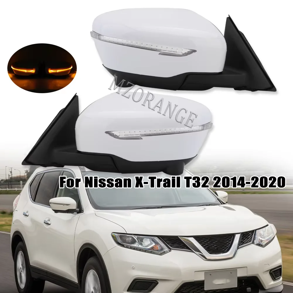13 Pins Rearview Mirror Assembly，Nissan X-Trail T32 2014 2015 2016 2017 2018 2019 2020 White Primer Camera Car Accessories